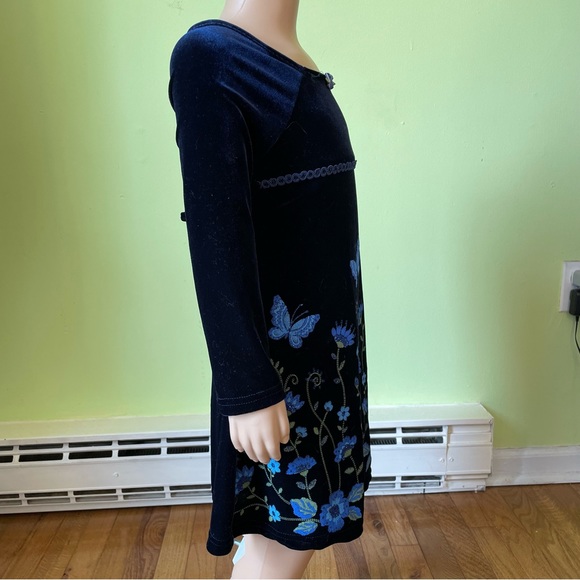 VINTAGE Y2K ZOEY GIRL BLUE VELVET BUTTERFLY GRAPHIC DRESS SIZE 5 GIRLS HOLIDAY - Picture 4 of 8